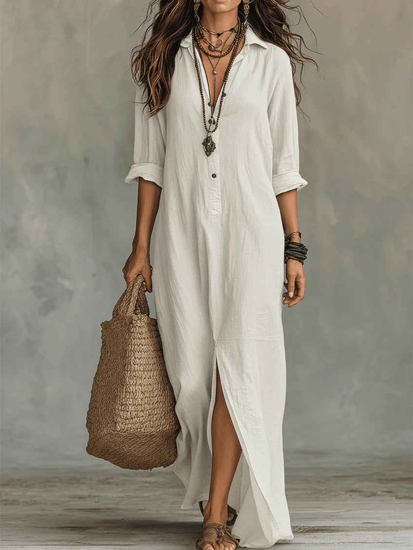 Soline™ | Robe Longue Noire Ample avec Boutons