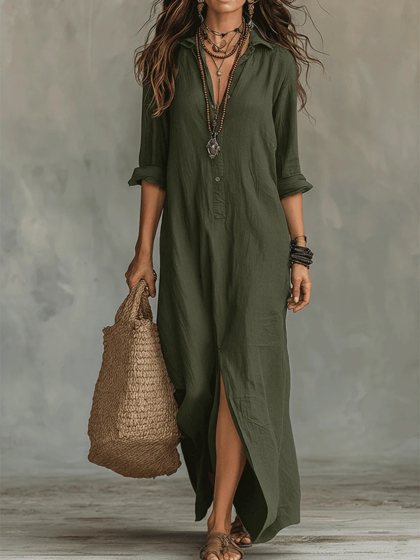 Soline™ | Robe Longue Noire Ample avec Boutons