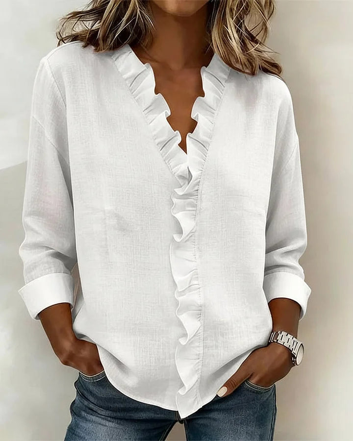 Chiara™ | Blouse Col en V et Volants Délicats
