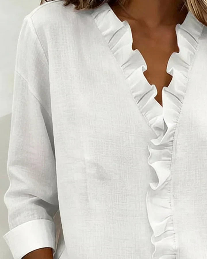 Chiara™ | Blouse Col en V et Volants Délicats