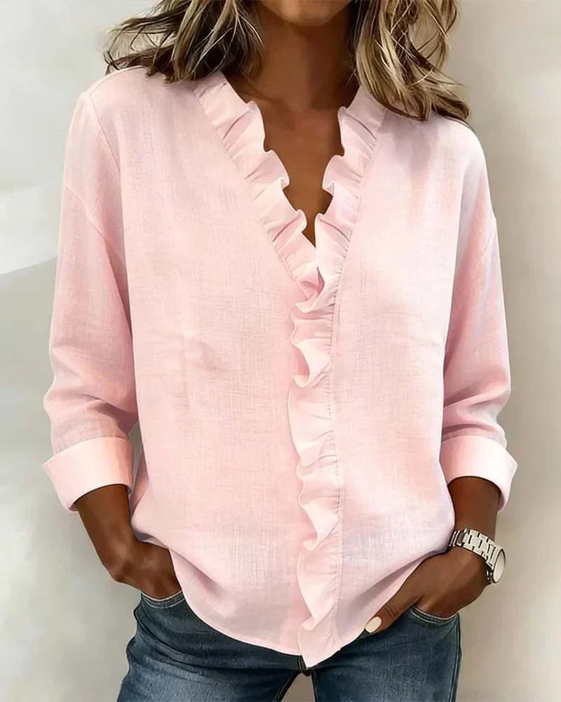 Chiara™ | Blouse Col en V et Volants Délicats