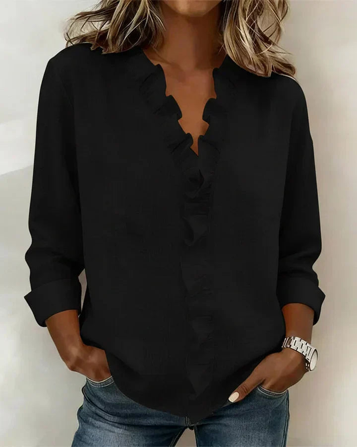 Chiara™ | Blouse Col en V et Volants Délicats