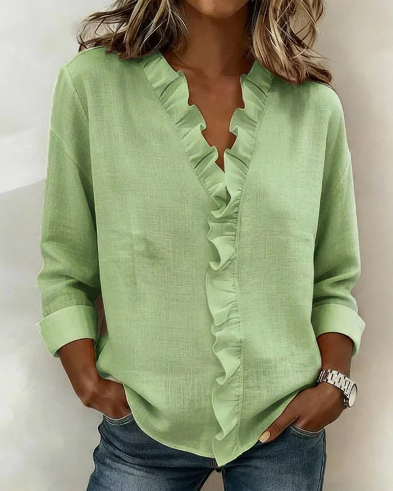 Chiara™ | Blouse Col en V et Volants Délicats