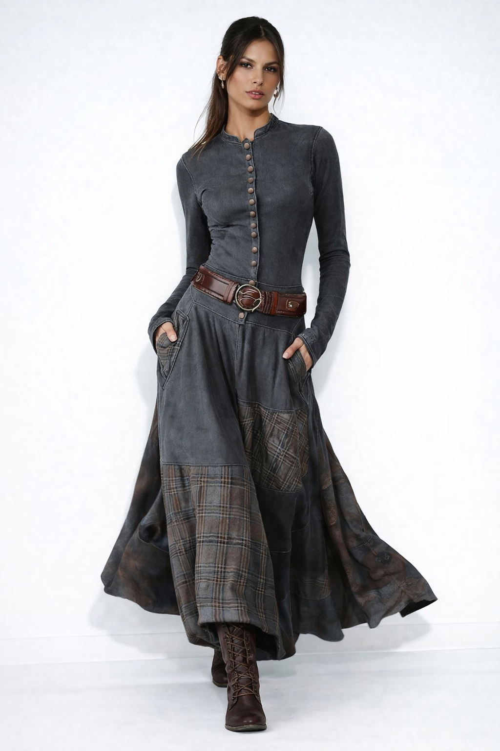 Carmen | Robe Maxi en Daim avec Ceinture
