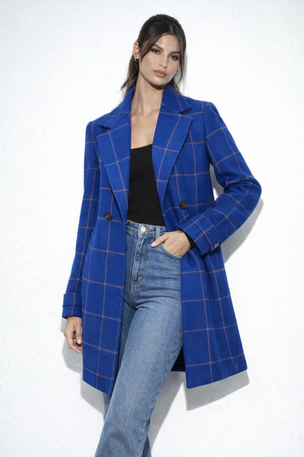 Estela | Élégant Manteau en Laine à Carreaux