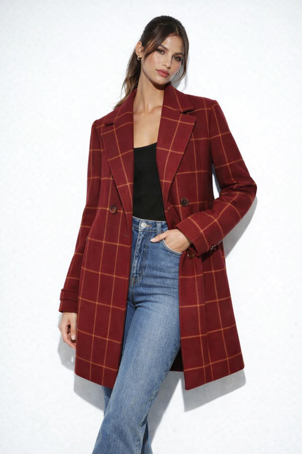 Estela | Élégant Manteau en Laine à Carreaux