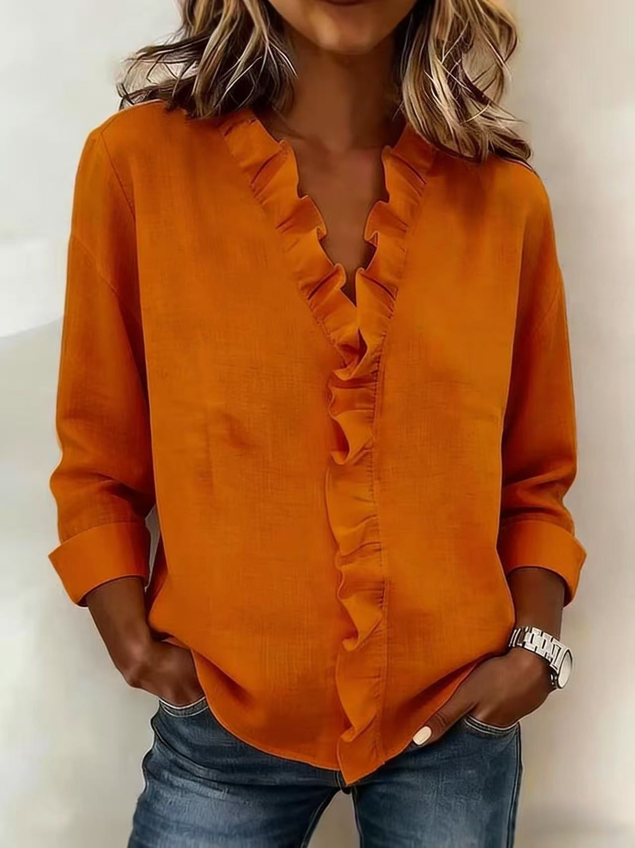 Chiara™ | Blouse Col en V et Volants Délicats