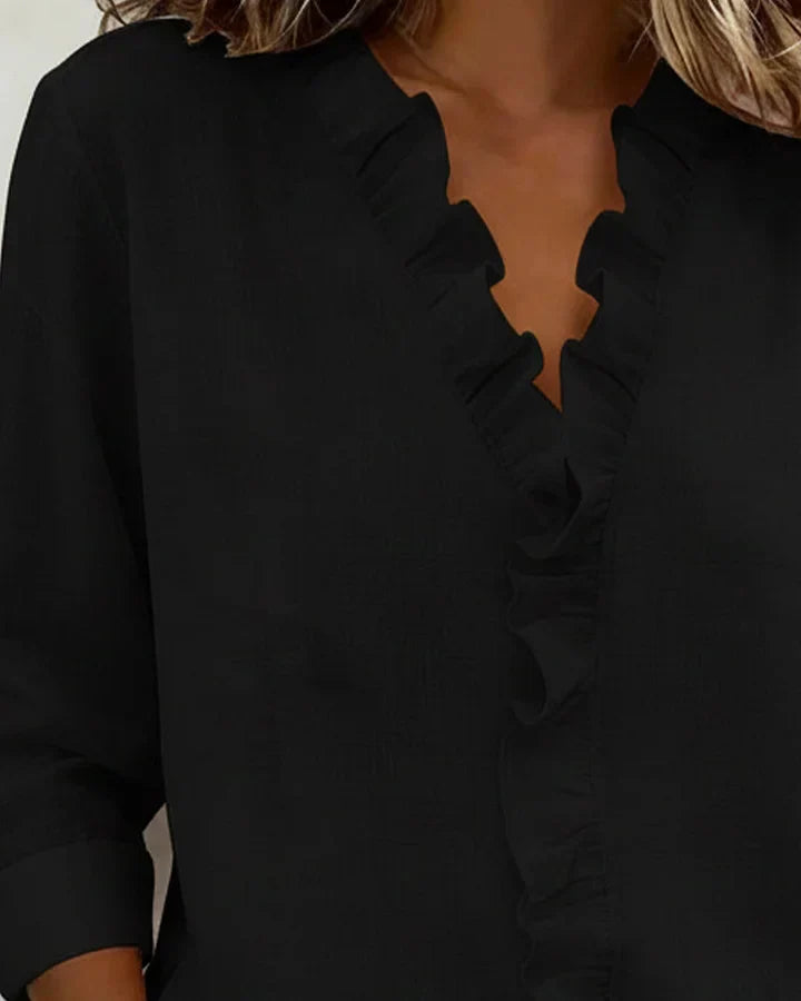 Chiara™ | Blouse Col en V et Volants Délicats